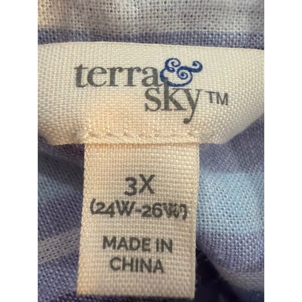 Terra & Sky Womens 3X Blue Purple Striped Linen Blend Button Down Shirt TS251001 - Picture 5 of 7